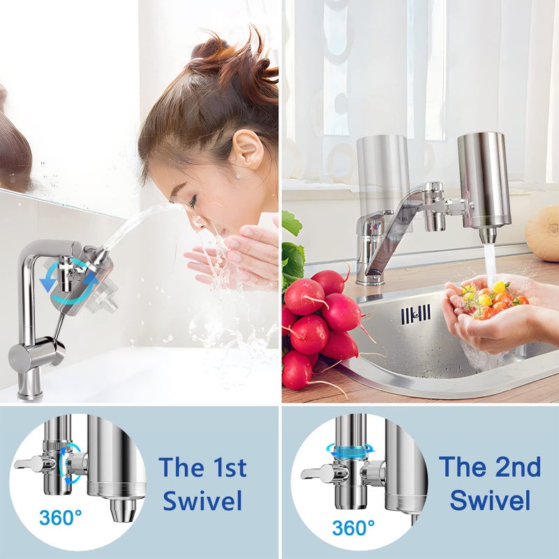 Hansing Faucet Water Filter, 1200-Gallons Water Faucet Filtration System, 304 Stainless Steel Tap Water Filter with with Dual 360-degree Swivels, Remove Chlorine, Lead, Odors, Bad Tastes and More - Image 3
